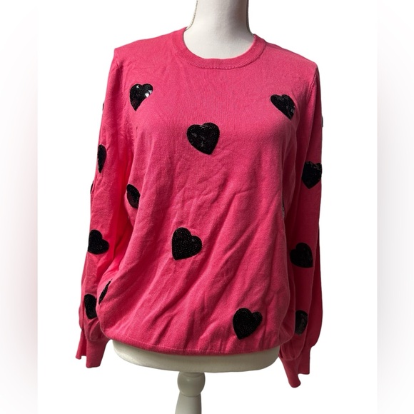 MARBLED women’s lightweight sequins hearts sweater size XL NWT - Picture 3 of 6
